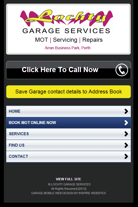 Mobile Website Lochty Garage Services